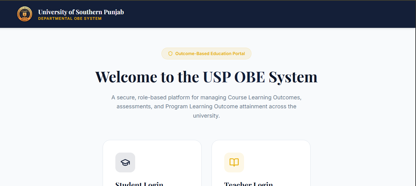 Outcome-based education system dashboard screenshot