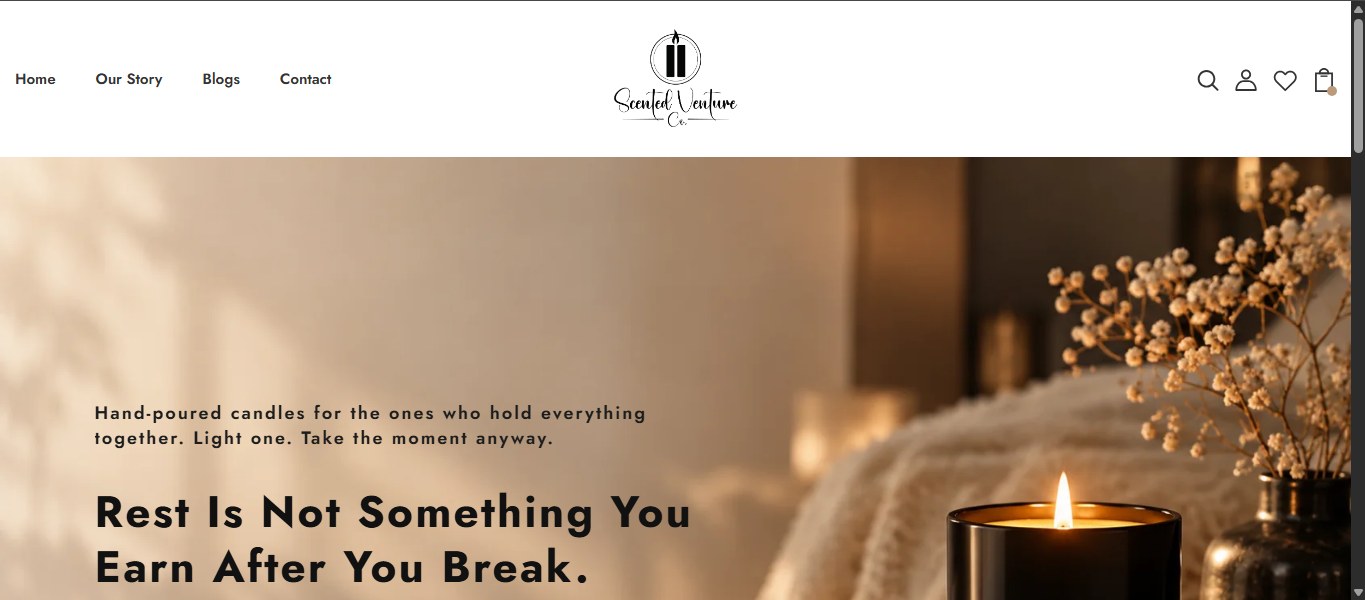 ScentedVenture Shopify storefront screenshot featured in Kumail Raza portfolio